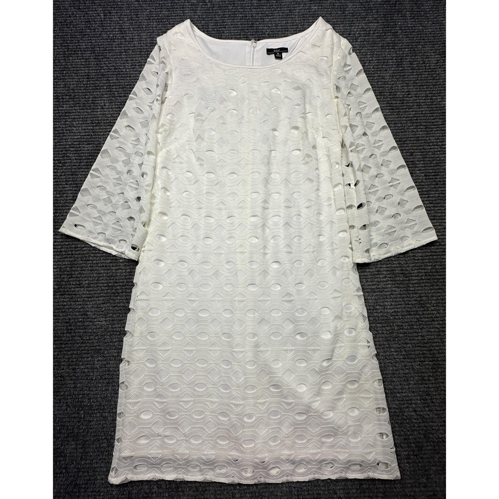 R&K Dress Womens 6 Ivory Lace Sheath 3/4 Sleeve Lined Stretch Party Wedding‎